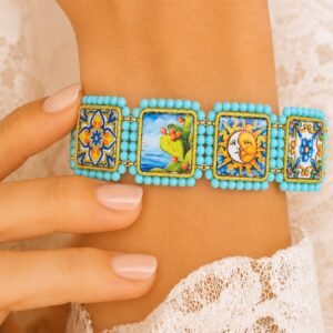 Bracciale Mattonelle Ceramica di Caltagirone Pasta di Turchese Sole Luna
