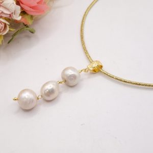 Collana Ciondolo 3 Perle Naturali Collarino Magnetico Omaggio
