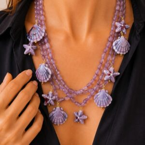 Collana Multifilo Ametista Conchiglie e Stelle Marine in ceramica di Caltagirone