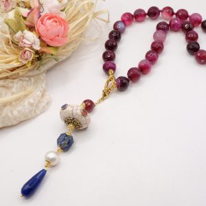 Collana Artigianale Ciondolo Nepalese Perla Sodalite Giada Agata Vino