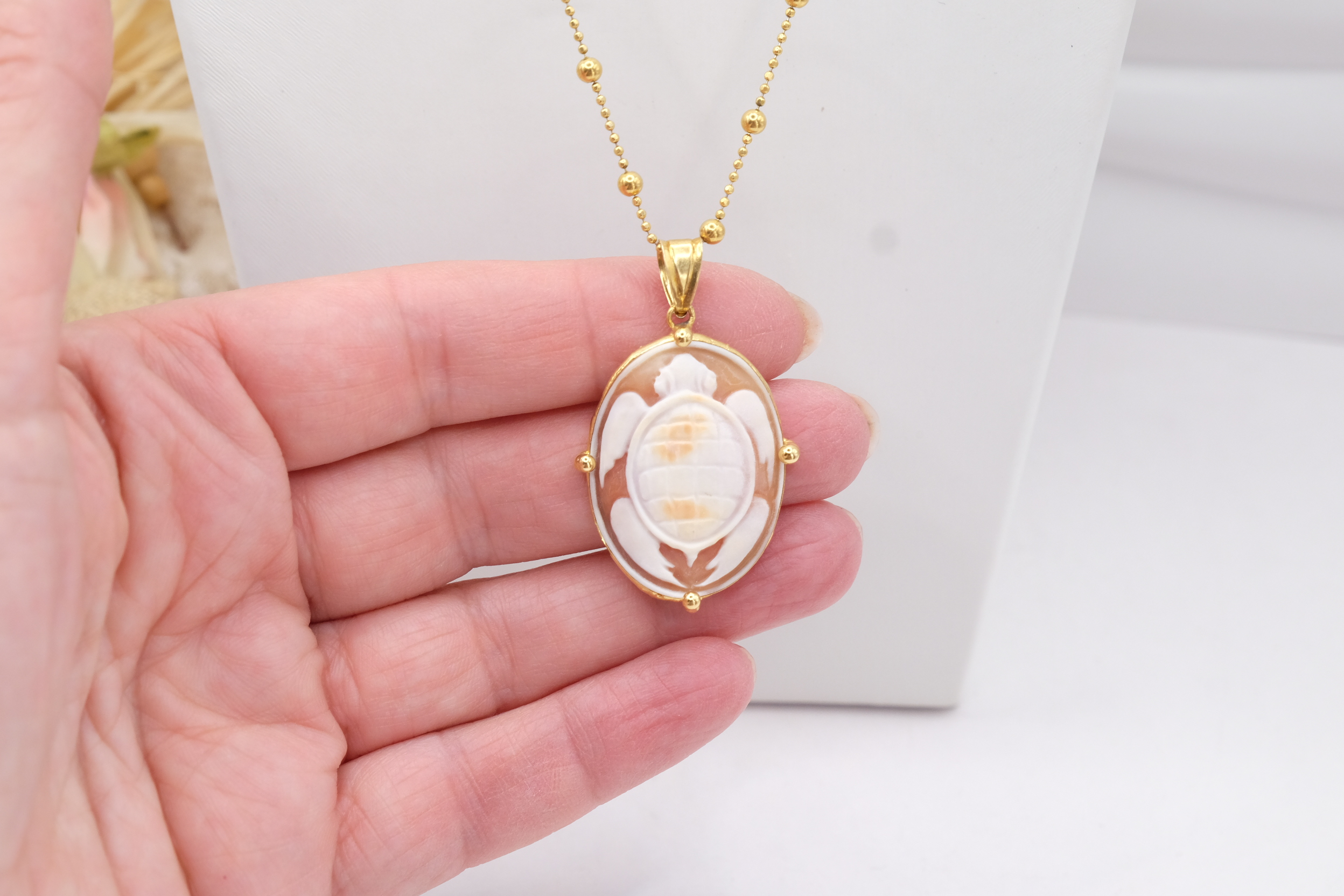 COLLANA ARTIGIANALE CAMMEO DI TORRE DEL GRECO TARTARUGA ARGENTO 925 PLACCATO ORO (3)