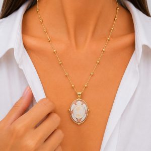 Collana cammeo Tartaruga Torre del Greco argento dorato