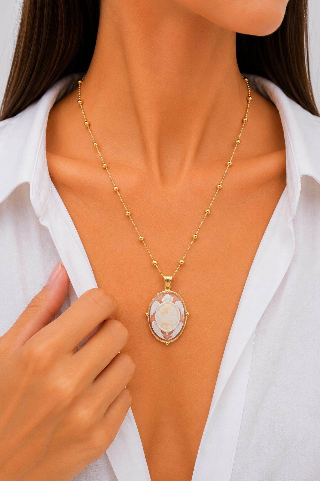 COLLANA ARTIGIANALE CAMMEO DI TORRE DEL GRECO TARTARUGA ARGENTO 925 PLACCATO ORO (3)