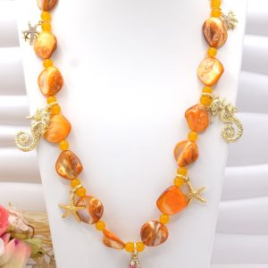 Collana Madreperla Giada Ocra Conchiglia Stella Marina Cavalluccio