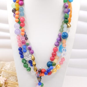 Collana Multifilo Tinte Vivaci Cristalli Pietre Multicolore