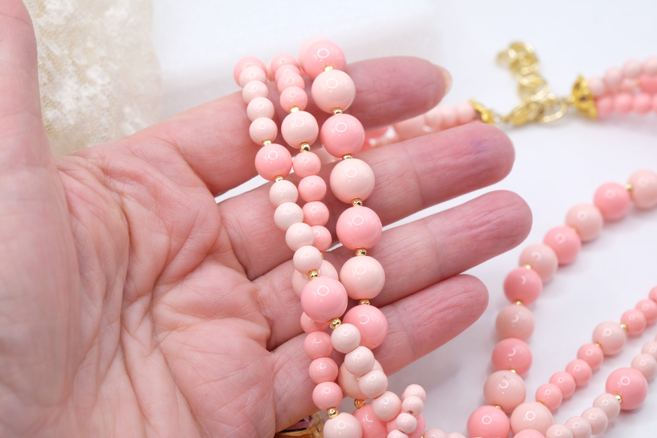 COLLANA ARTIGIANALE MULTIFILO PASTA DI CORALLO ROSA CUORE PAFFUTO CERAMICA DI CALTAGIRONE SICILIA SICILIANA ARTISTICA (6)