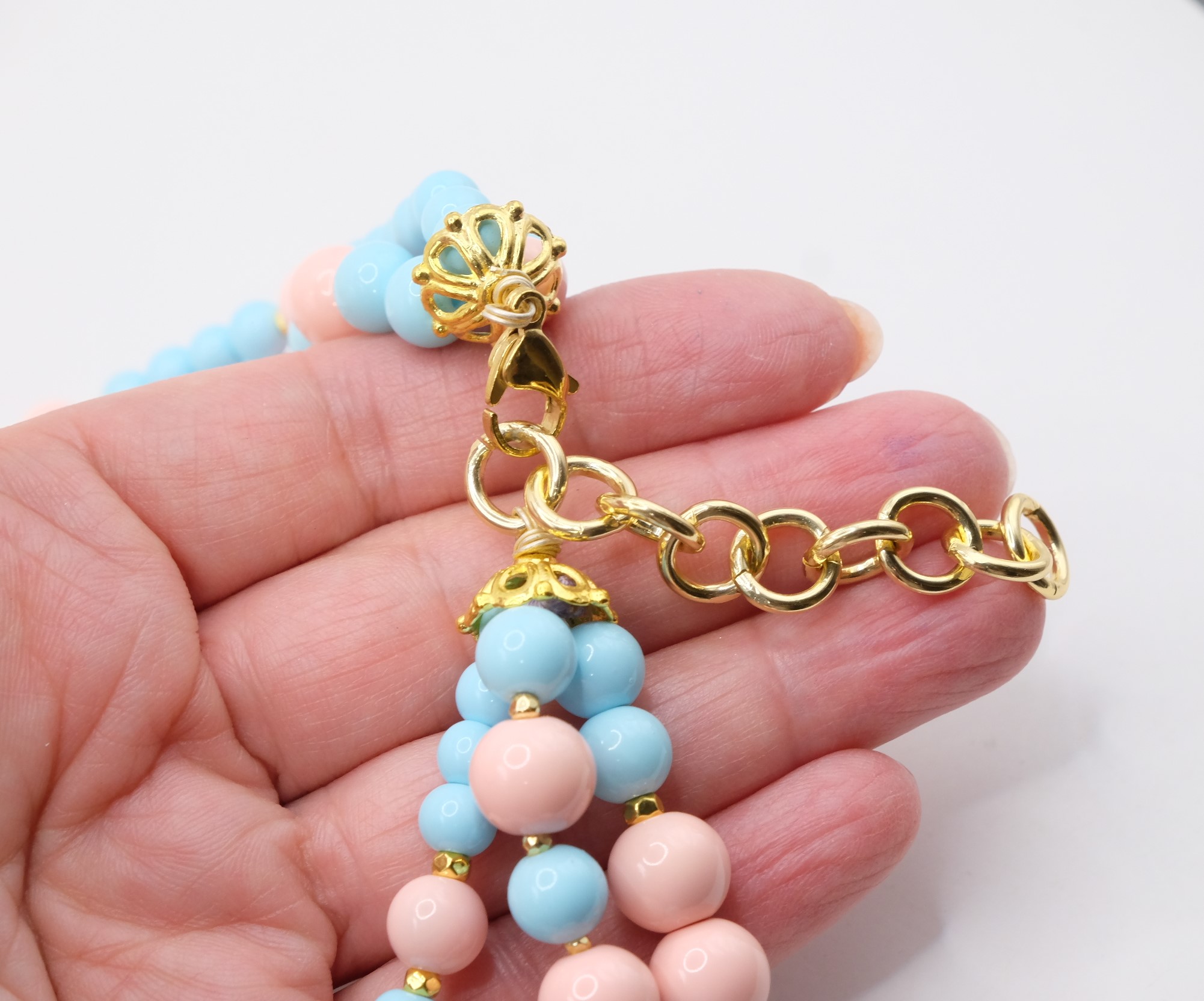COLLANA ARTIGIANALE MULTIFILO PASTA DI CORALLO ROSA PASTA DI TURCHESE CUORE PAFFUTO CERAMICA DI CALTAGIRONE SICILIA SICILIANA ARTISTICA (7)