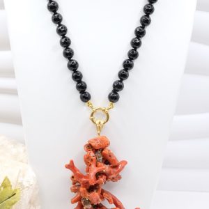 Collana Onice Grappolo Corallo Mediterraneo Naturale Argento