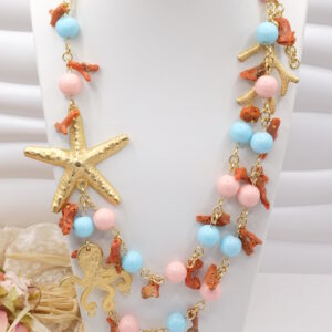 Collana Pasta di Corallo Rosa Turchese Stella Polpo Ramo Corallo Naturale