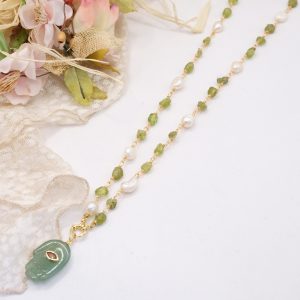Collana Peridoti e Perle a Rosario Ciondolo Giada Staccabile