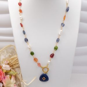 Collana Tormaline Multicolore a Rosario Ciondolo Lapis Staccabile