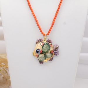 Collana Corallo Bamboo Ceramica di Caltagirone Pesce