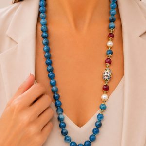 Collana Décolleté Teste Ceramica di Caltagirone Perle Apatite