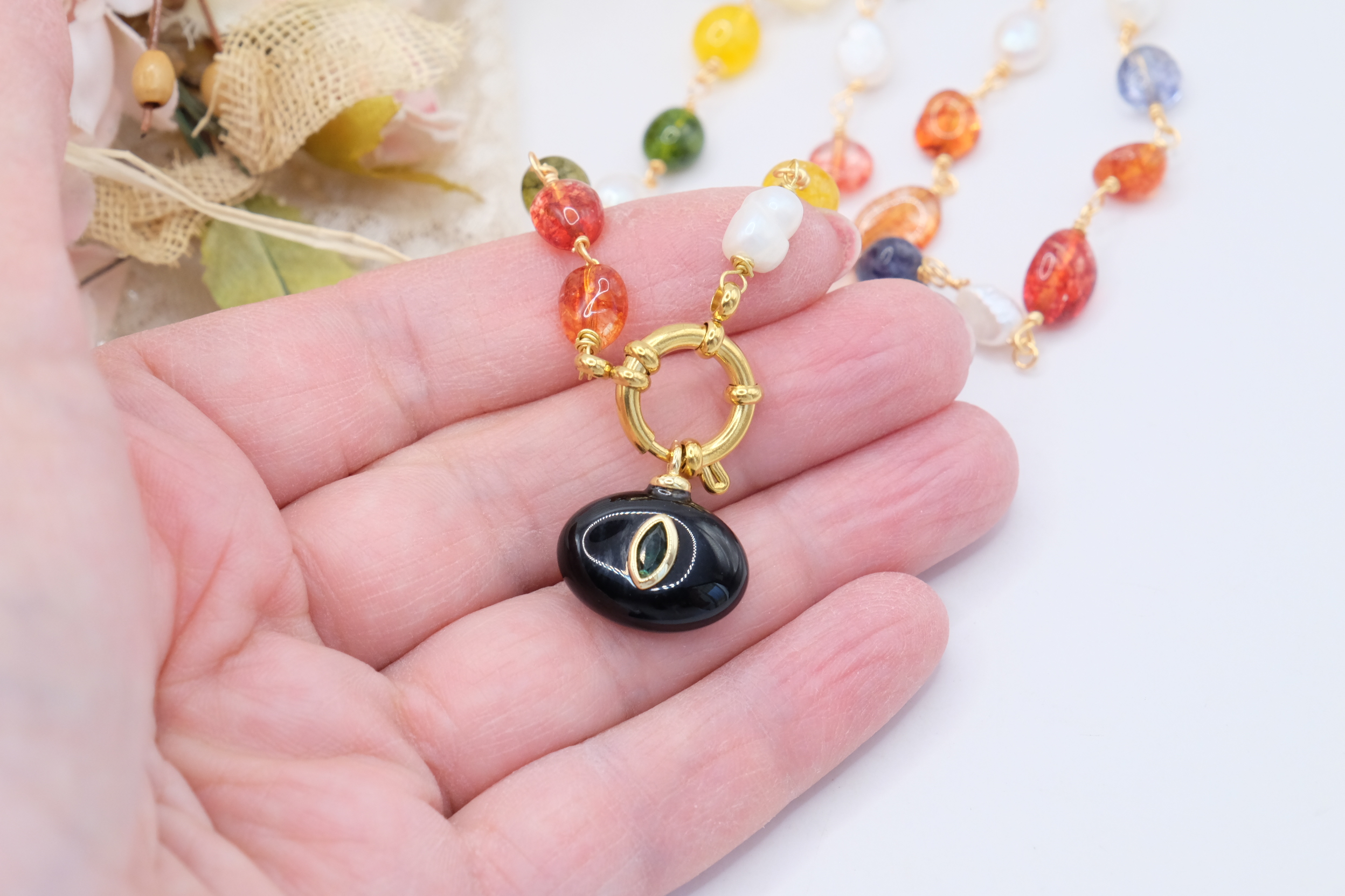 COLLANA ARTIGIANALE TORMALINE MULTICOLORE PERLE ONICE ZIRCONE (4)