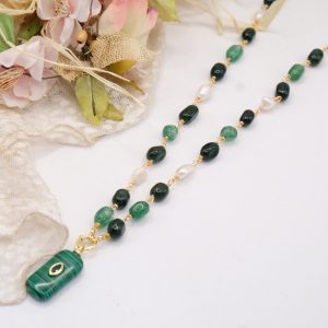 Collana Tormaline Verde a Rosario Ciondolo Malachite Staccabile