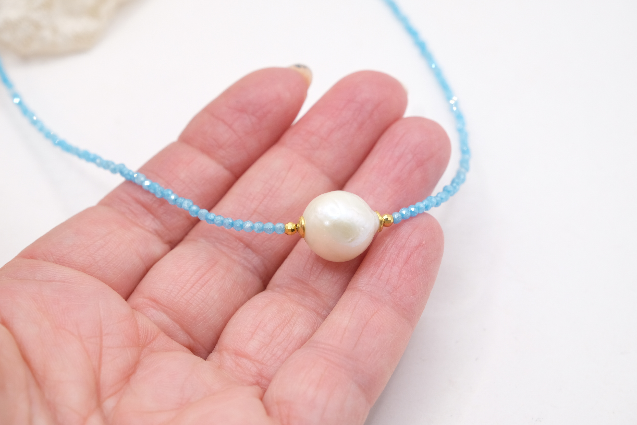 COLLANA ARTIGIANALE ZIRCONI TURCHESE ARGENTO 925 PERLA NATURALE (1)