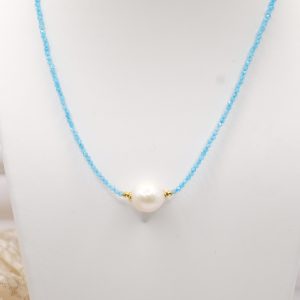 Collana "DIAMONDS" zirconi azzurro e perla naturale argento 925