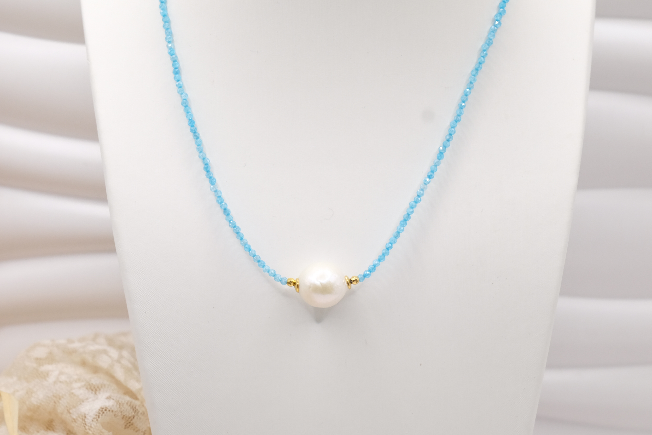 COLLANA ARTIGIANALE ZIRCONI TURCHESE ARGENTO 925 PERLA NATURALE (2)