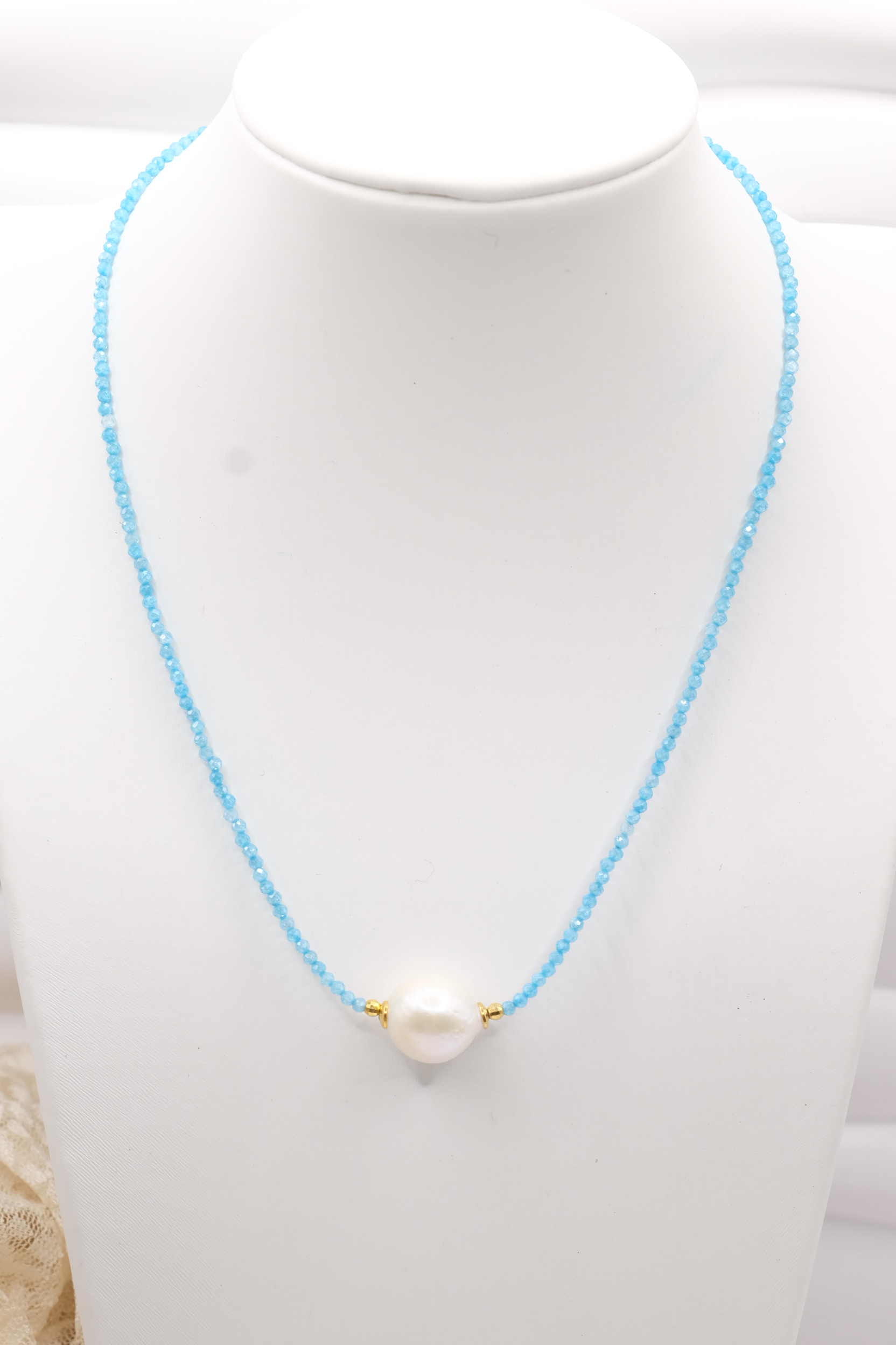 COLLANA ARTIGIANALE ZIRCONI TURCHESE ARGENTO 925 PERLA NATURALE (3)