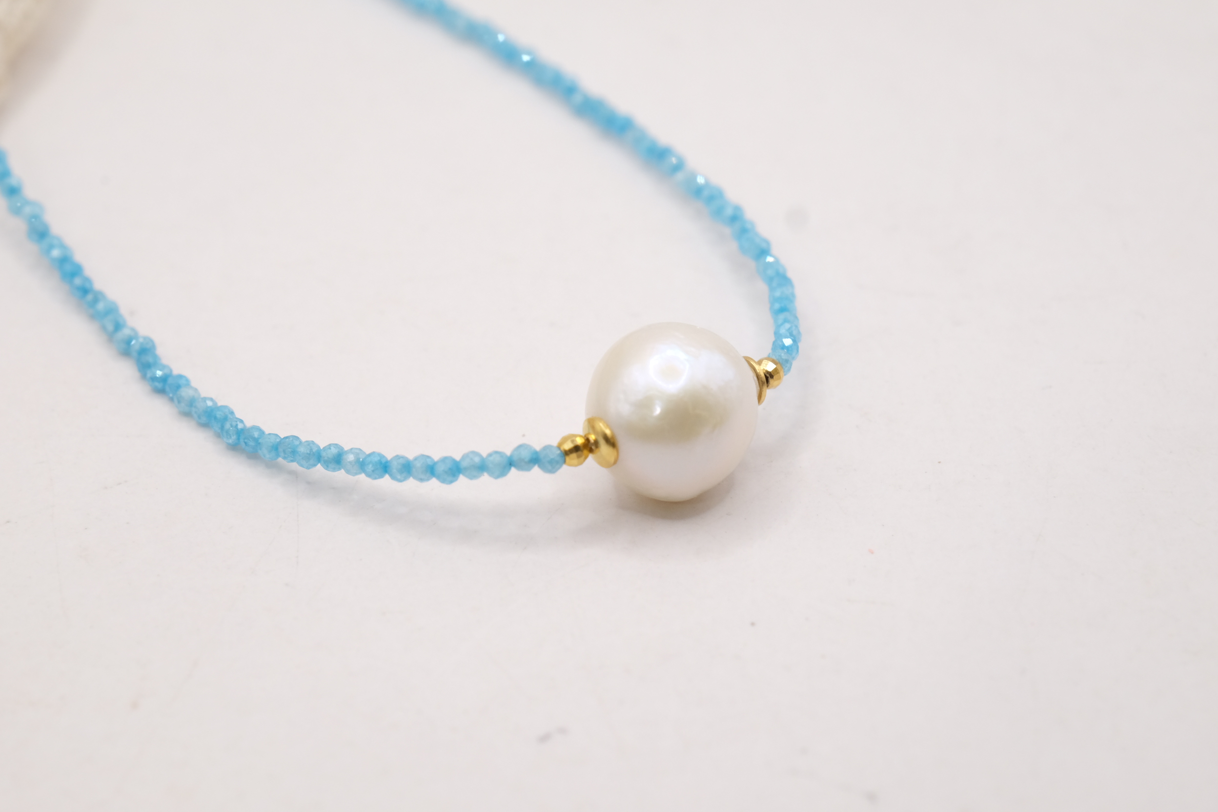 COLLANA ARTIGIANALE ZIRCONI TURCHESE ARGENTO 925 PERLA NATURALE (5)