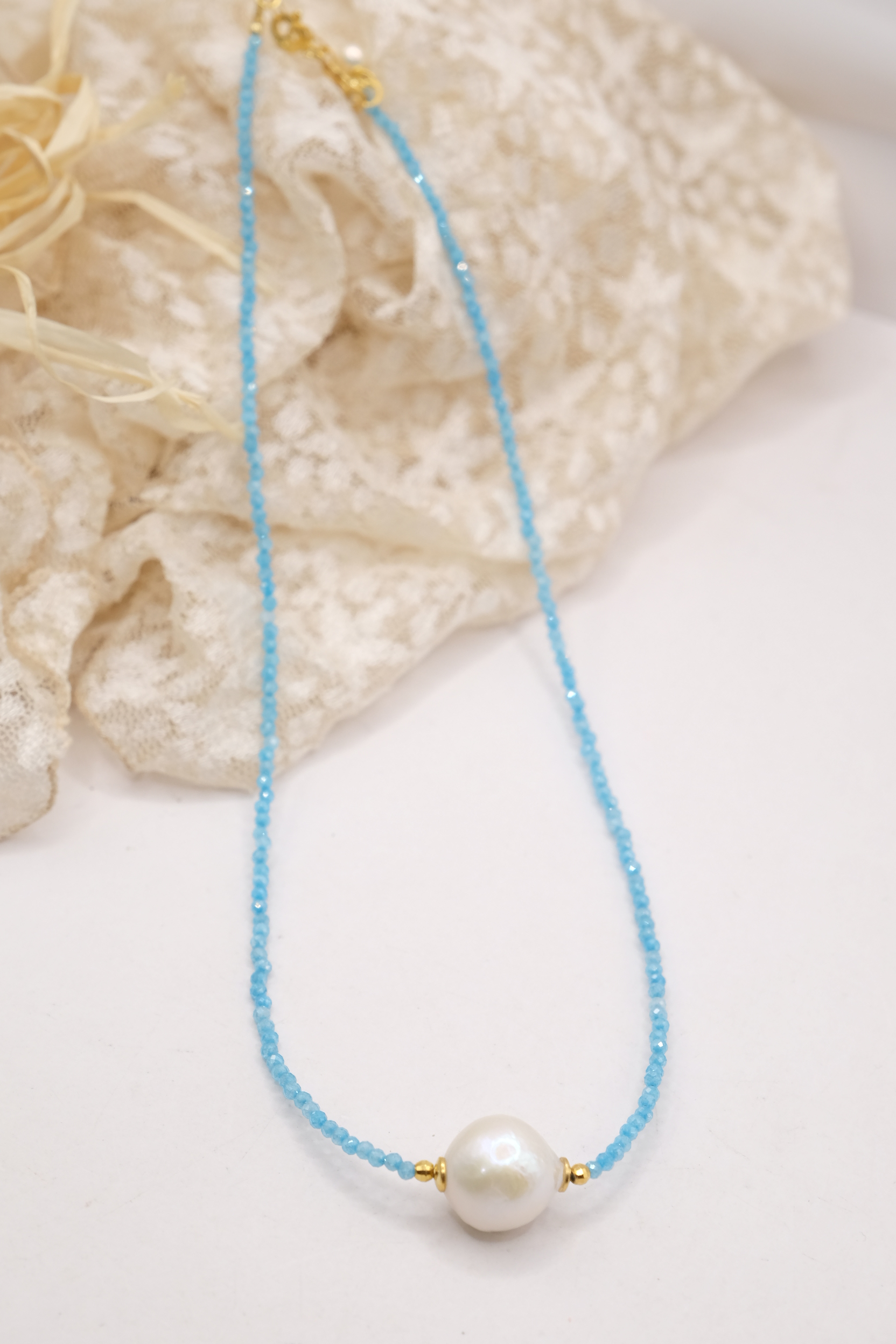 COLLANA ARTIGIANALE ZIRCONI TURCHESE ARGENTO 925 PERLA NATURALE (6)