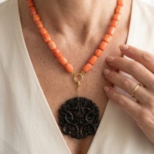 Collana 48 cm Corallo Bamboo Mandala Nero