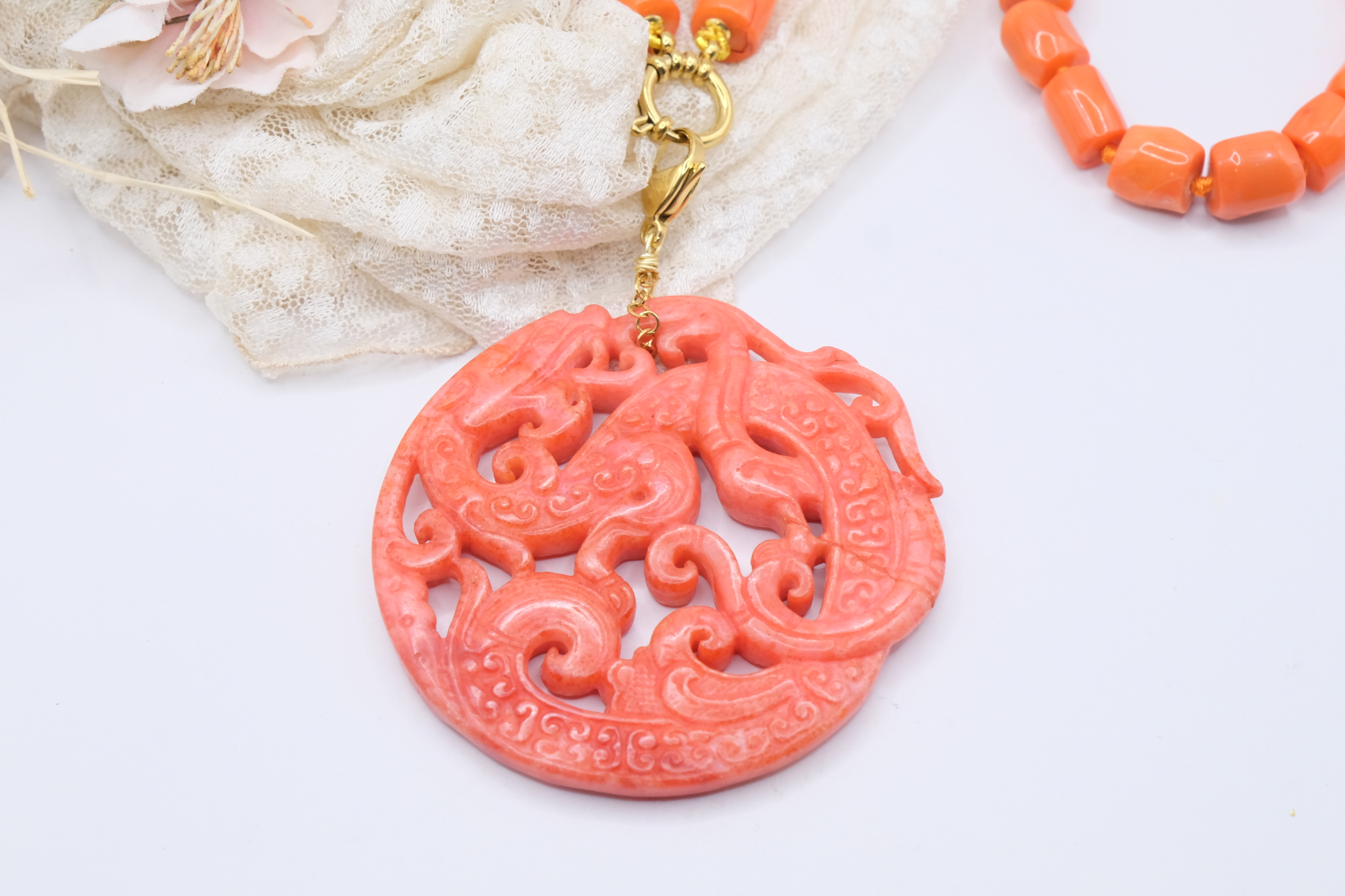COLLANA BAMBOO CORALLO MANDALA ROSSO ARTIGIANALE (1)