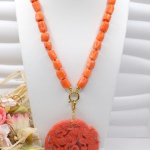 Collana 48 cm Corallo Bamboo Mandala Rosso