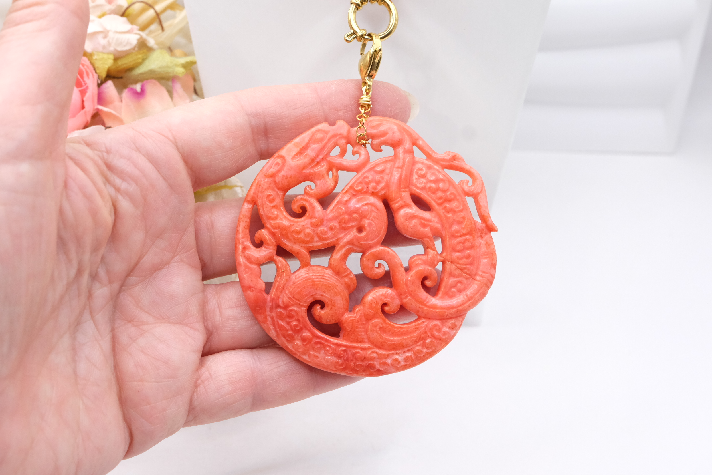 COLLANA BAMBOO CORALLO MANDALA ROSSO ARTIGIANALE (3)