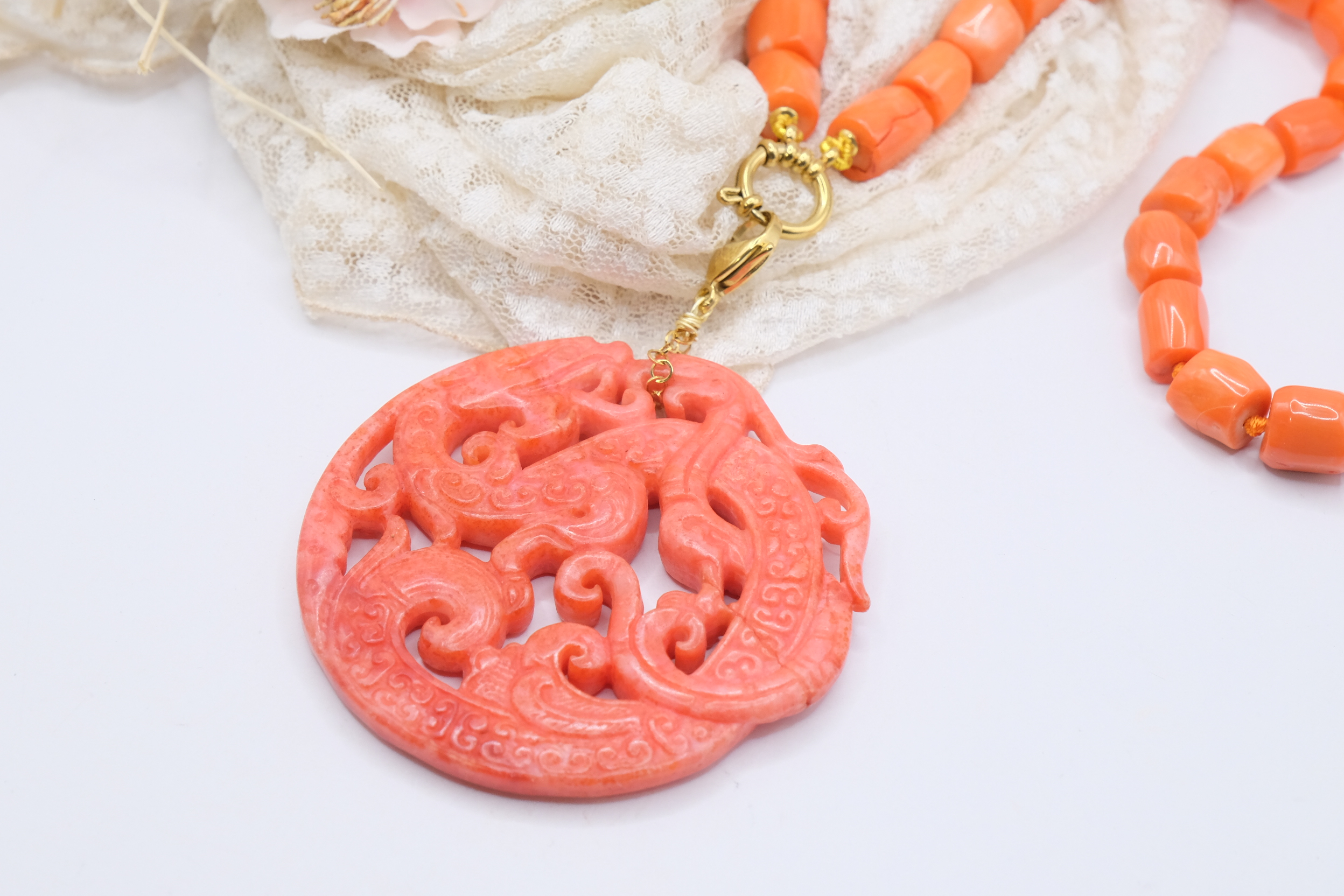 COLLANA BAMBOO CORALLO MANDALA ROSSO ARTIGIANALE (4)
