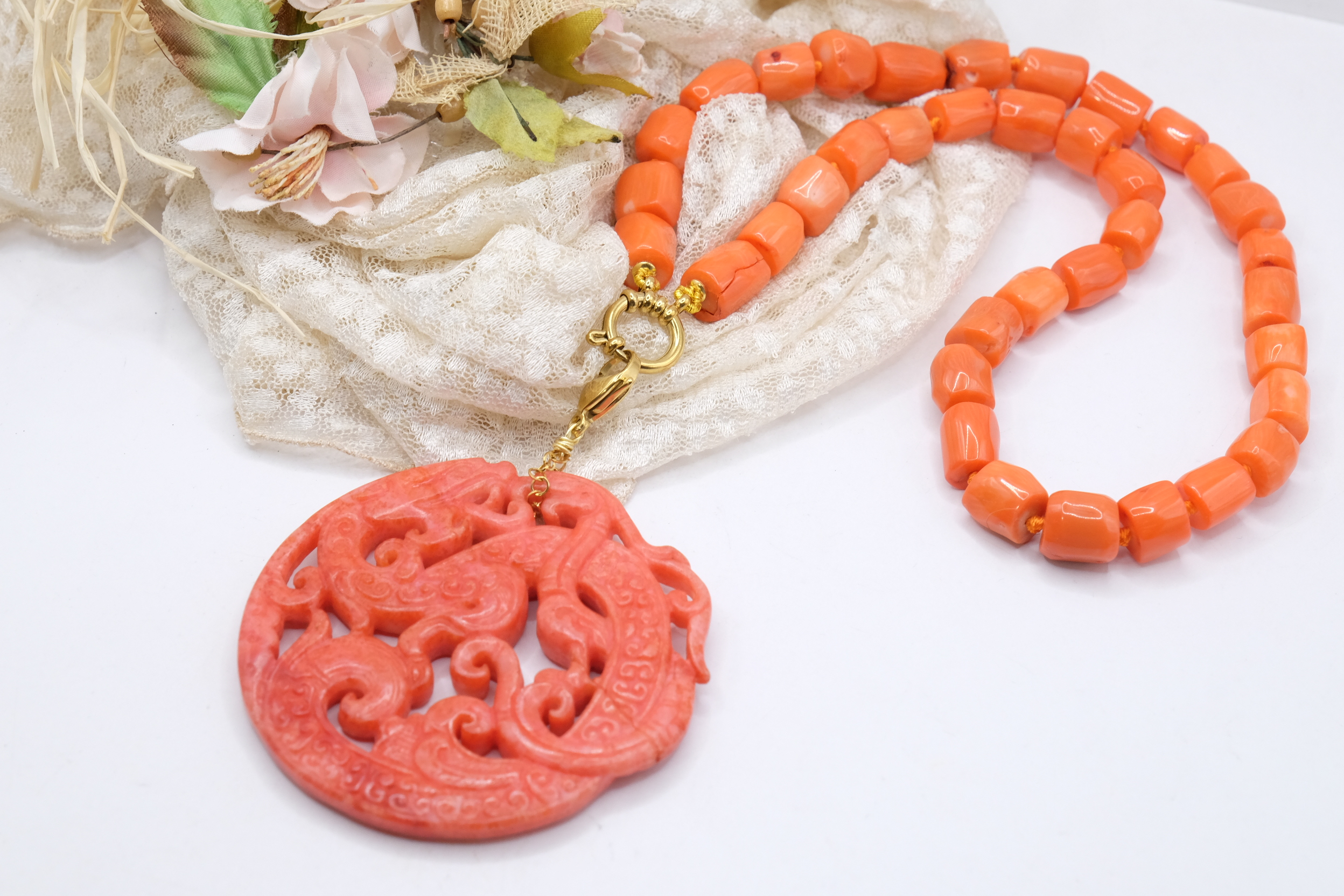 COLLANA BAMBOO CORALLO MANDALA ROSSO ARTIGIANALE (5)