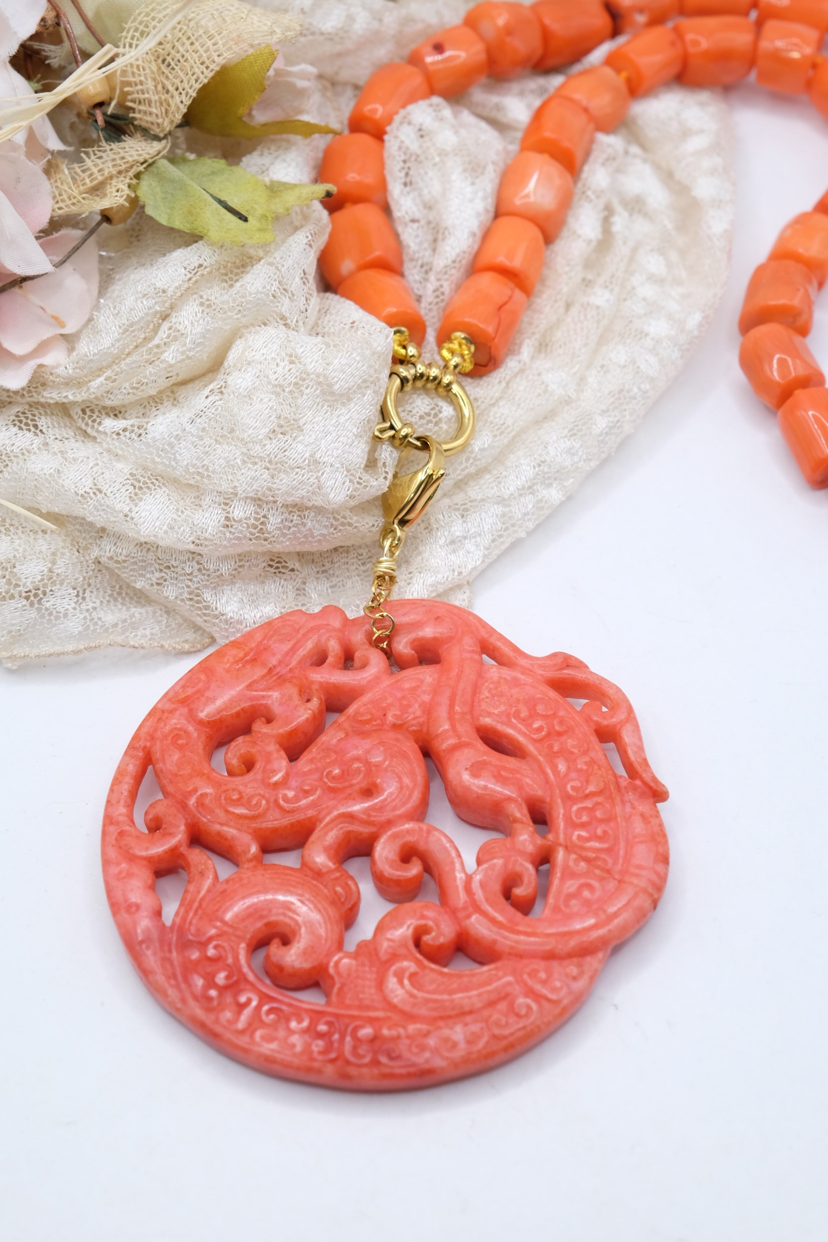 COLLANA BAMBOO CORALLO MANDALA ROSSO ARTIGIANALE (6)