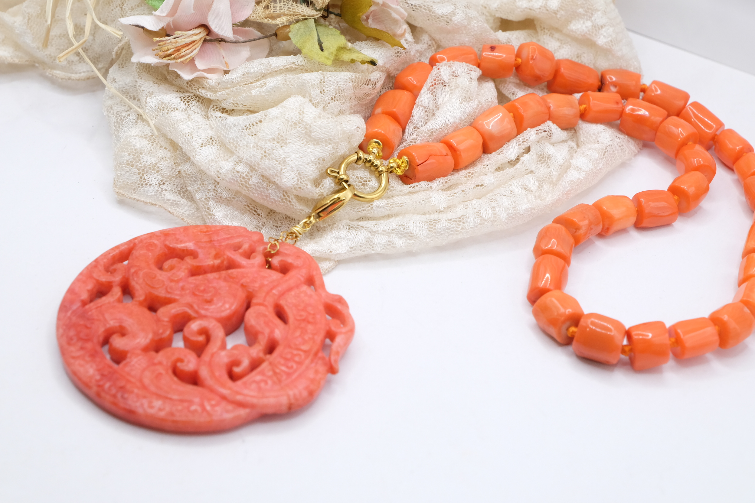 COLLANA BAMBOO CORALLO MANDALA ROSSO ARTIGIANALE (7)