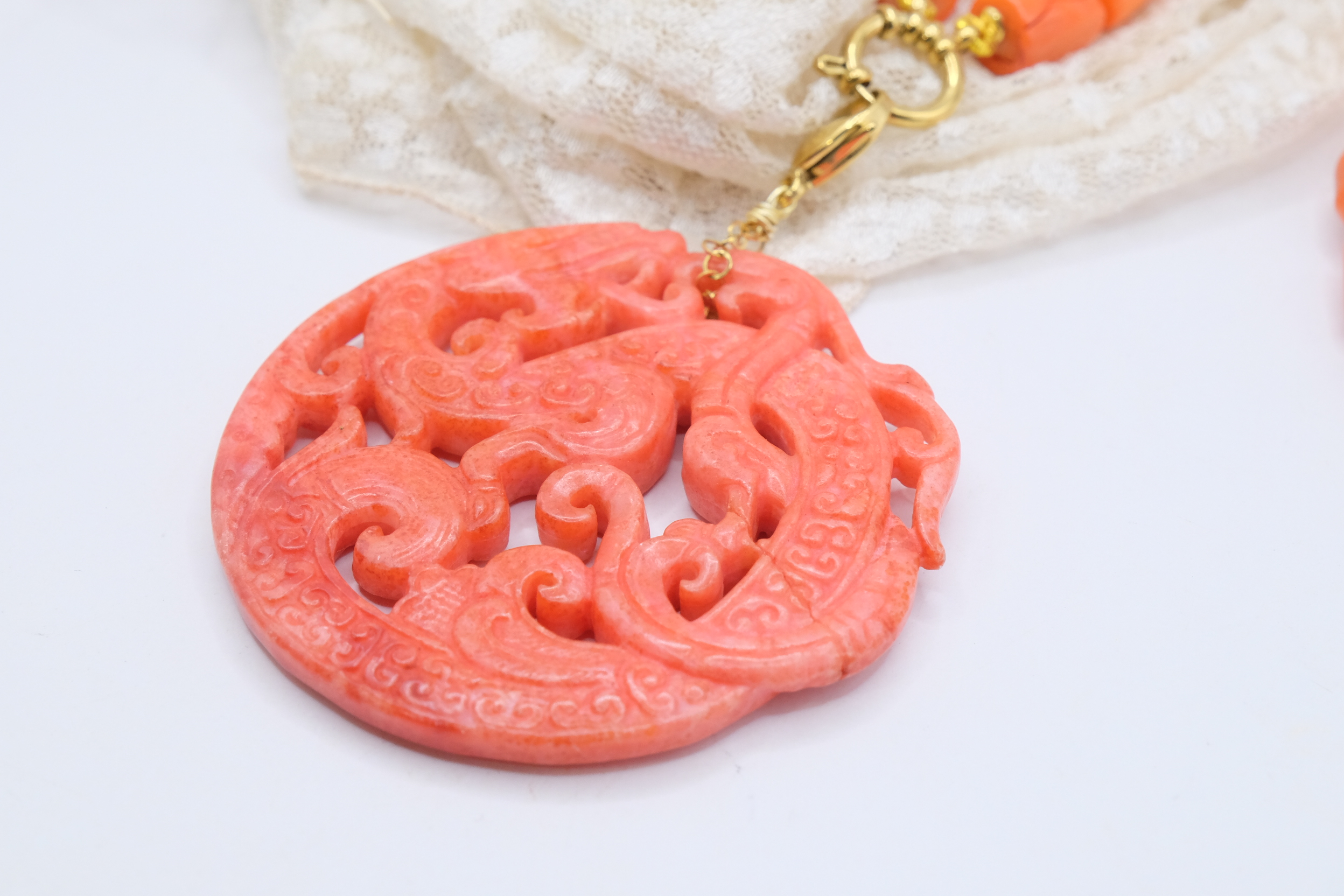 COLLANA BAMBOO CORALLO MANDALA ROSSO ARTIGIANALE (8)