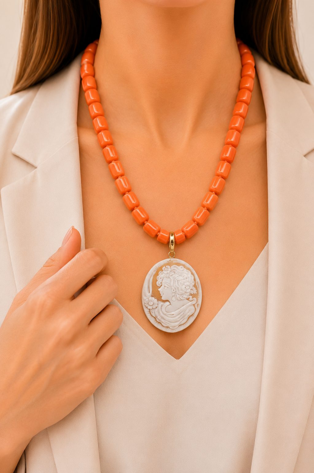 COLLANA CORALLO BAMBOO PENDENTE STACCABILE DAMA