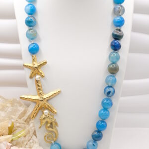 Collana Decoltè Cavalluccio Stella Marina Agata Blu