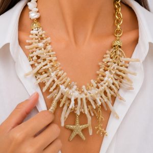 Collana Multifilo Conchiglie Madreperla Stella Marina Ramo Corallo
