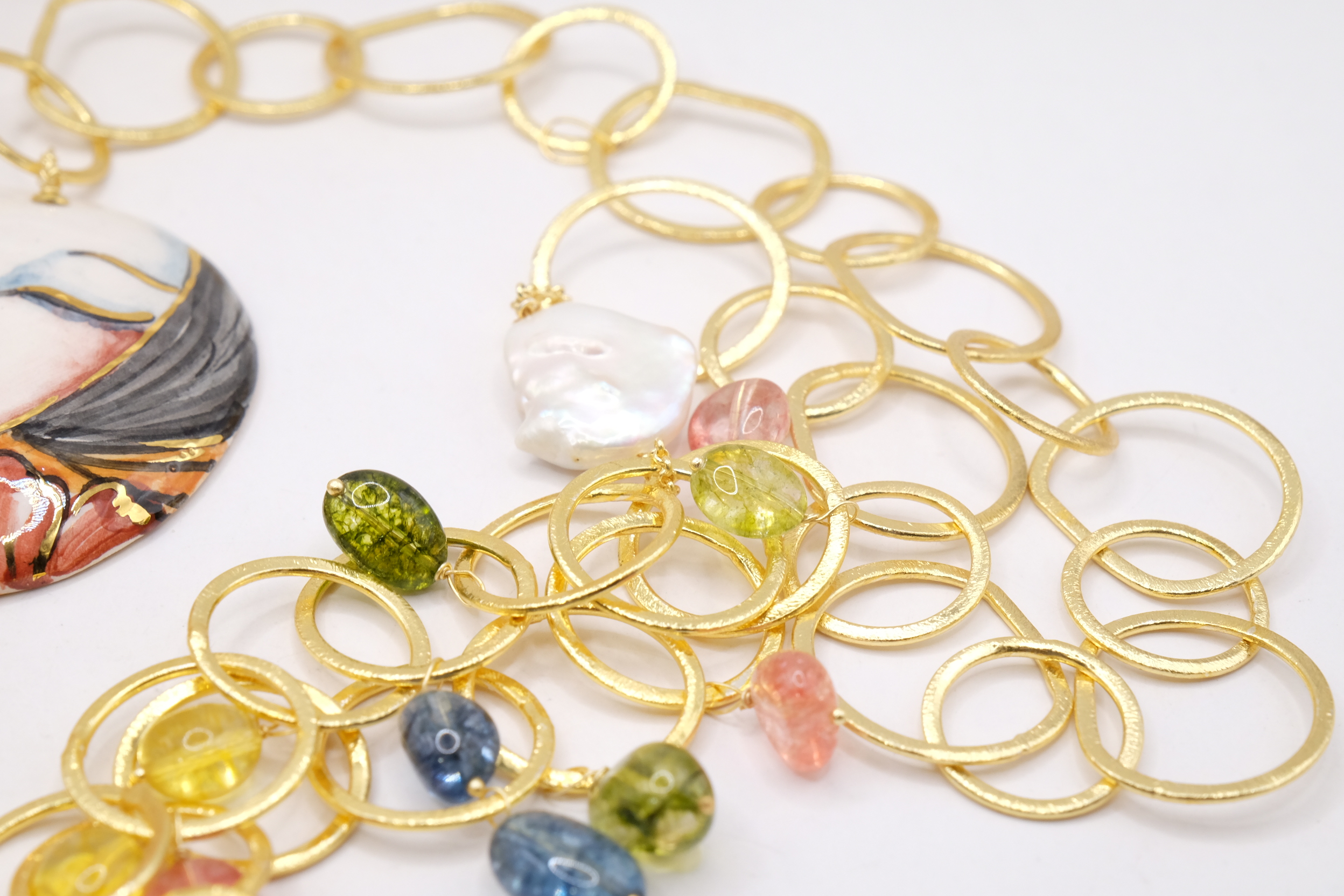 COLLANA MULTIFILO PIASTRA CERAMICA DI CALTAGIRONE TORMALINE MULTICOLORE (6)