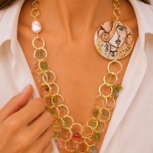 Collana Multifilo Ceramica di Caltagirone Tormaline Multicolore Perla