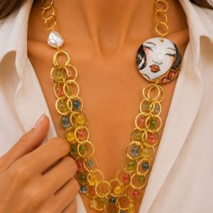 Collana Multifilo Ceramica di Caltagirone Tormaline Multi Perla