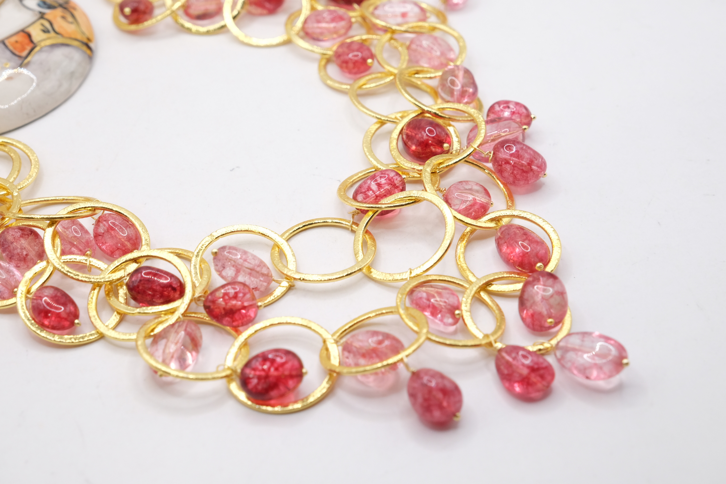 COLLANA MULTIFILO PIASTRA CERAMICA DI CALTAGIRONE TORMALINE ROSA 2 (4)