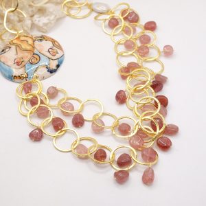 Collana Multifilo Ceramica di Caltagirone Tormaline Rosa Perla