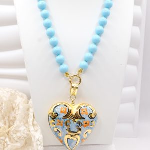 Collana Pasta di Turchese Cuore Paffuto Ceramica di Caltagirone Staccabile