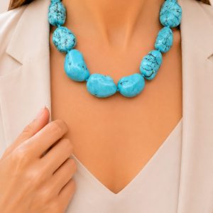 Collana artigianale girocollo sassi grandi in turchese (Copia)