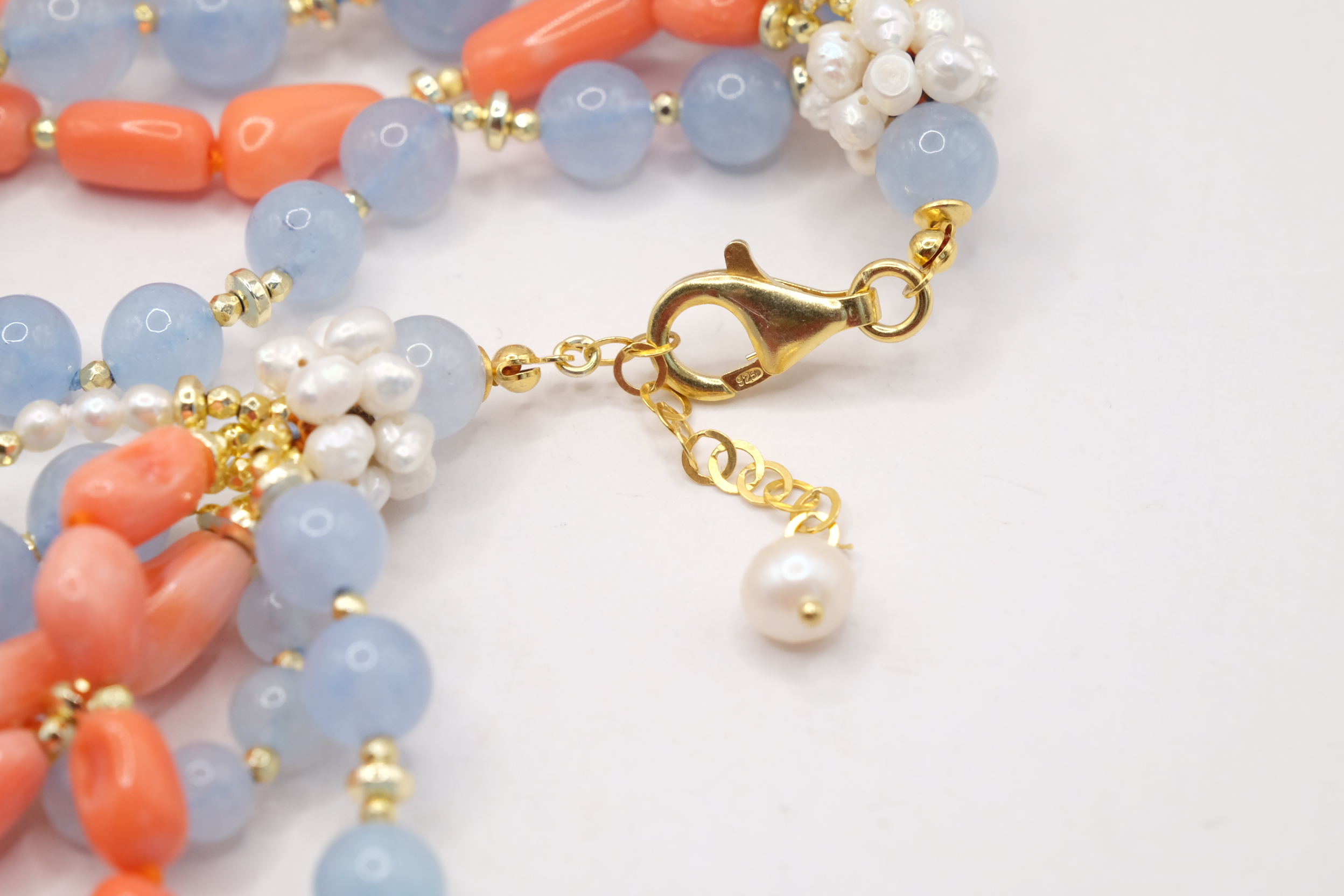 COLLANA TORCHON ARTIGIANALE ACQUAMARINA CORALLO BAMBOO PERLE EMATITE (6)