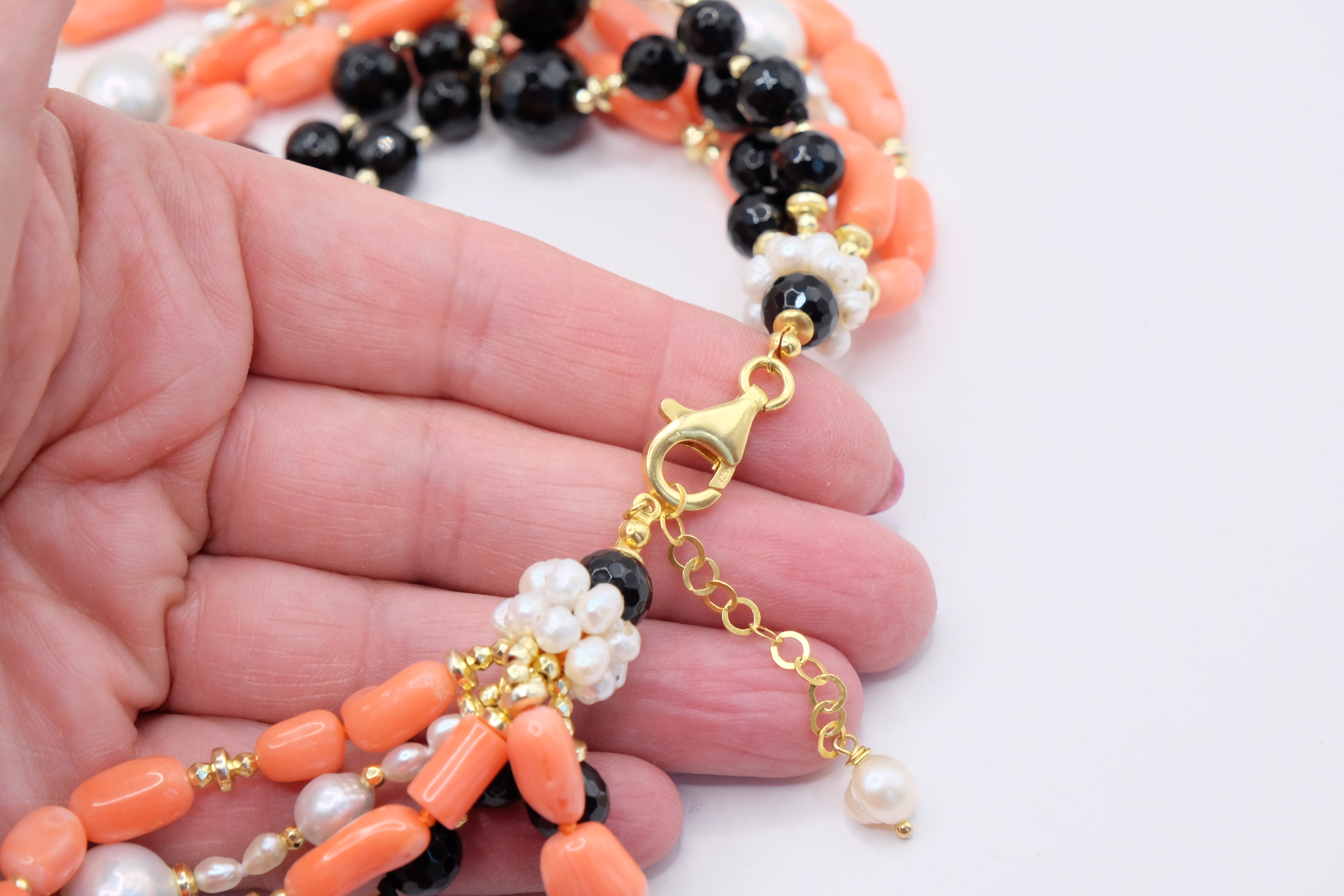 COLLANA TORCHON ARTIGIANALE ONICE CORALLO BAMBOO PERLE EMATITE (1)