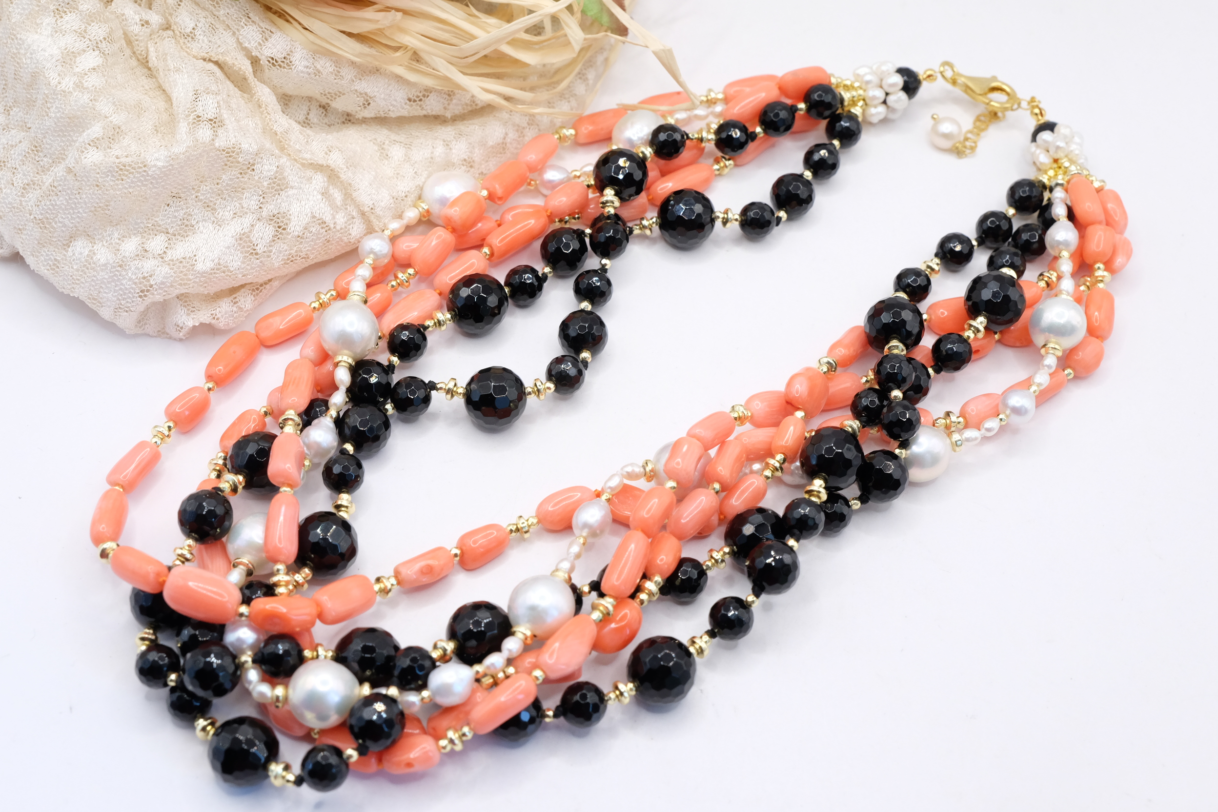 COLLANA TORCHON ARTIGIANALE ONICE CORALLO BAMBOO PERLE EMATITE (4)