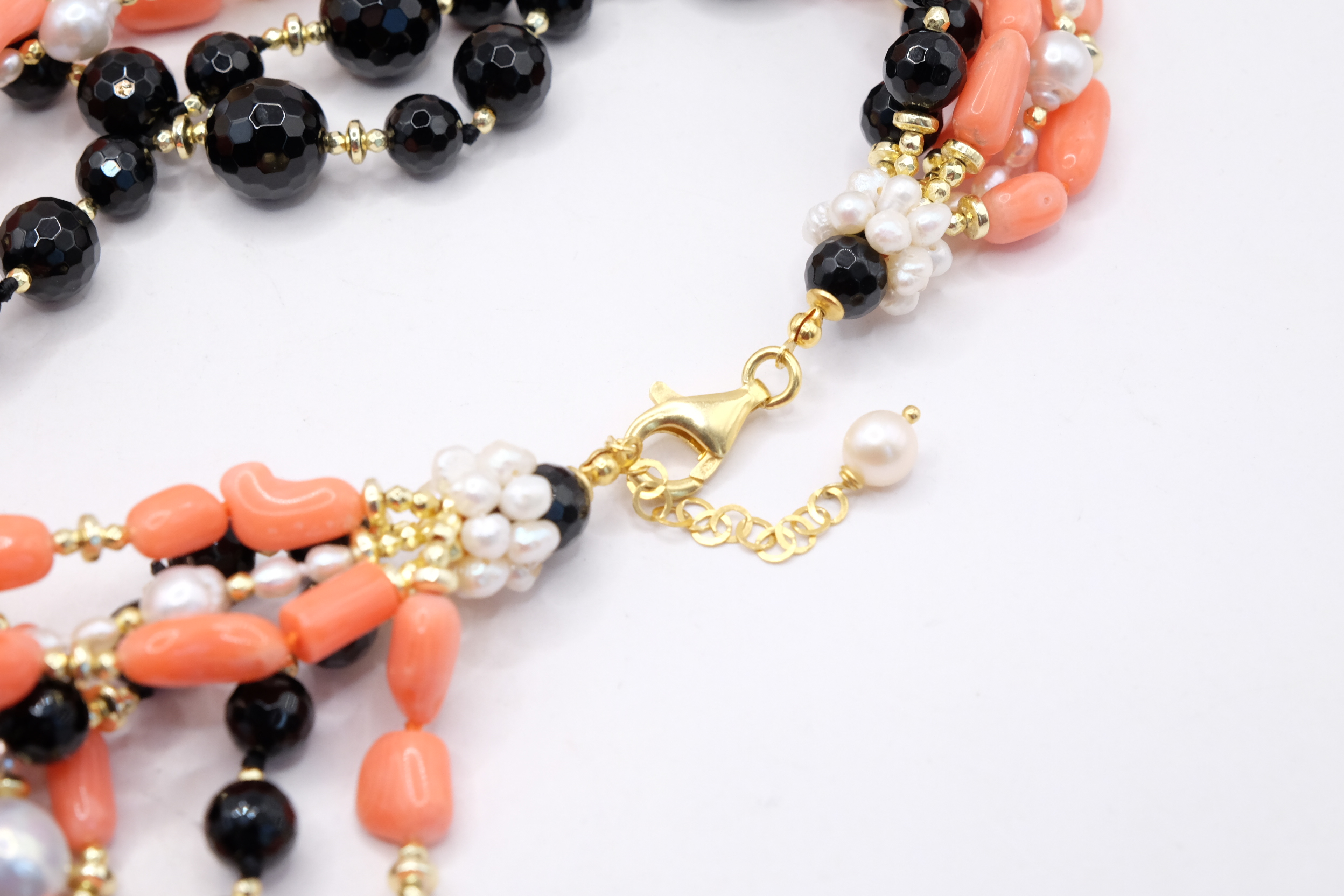 COLLANA TORCHON ARTIGIANALE ONICE CORALLO BAMBOO PERLE EMATITE (6)