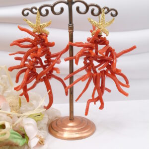 Orecchini importanti corallo rosso Mediterraneo e argento 925