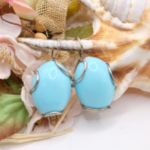 Orecchini Artigianali Pasta di Turchese 4 Fiori Ovale Argento 925